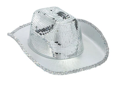 Silver Sequin Cowboy Hat Festival Rave Party Western Costume Adult Disco Retro - Image 1 of 2