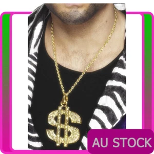 Gold Dollar Sign Medallion $ Necklace Pimp Chain Gangster Hip Hop 80s Costume - Picture 1 of 3