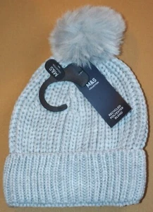 LADIES M&S CHUNKY KNIT BOBBLE HAT GREY ONE SIZE - BNWT - Picture 1 of 3