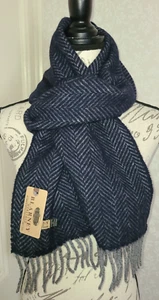 NWT Blarney Heritage gray & black wool herringbone merino wool & cashmere scarf - Picture 1 of 7
