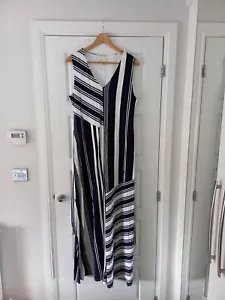 Phase Eight Navy White Stretchy Long Dress Size 16 Uk - Picture 1 of 6