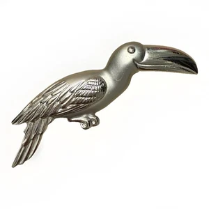 Rare Vintage CAJC Silver Tone Toucan Bird Brooch Pin - Large Statement Tropical - Bild 1 von 7