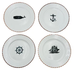 Set 4 Pottery Barn Nuntucket Nautical Porcelain Salad Luncheon Plates 9” - Picture 1 of 10