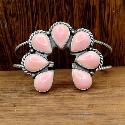Western Cowgirl Pink Conch Shell Naja Cuff Bracelet Sterling Silver Artisan - Image 1 of 4