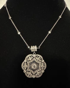 Vintage Jewelry Joseph Esposito Diamonique Sterling Silver Lacy Pendant Necklace - Picture 1 of 11