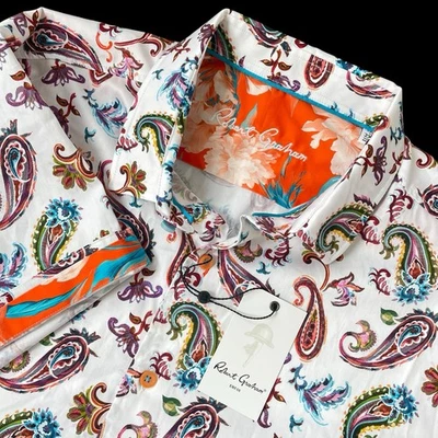 Robert Graham Tangier Paisley Print Stretch Short Sleeve Shirt Size 2XL $178 - Image 1 of 4