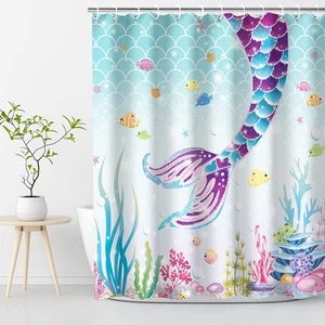Mermaid Shower Curtain, Kids Shower Curtain Set Mermaid Tail Shower Curtain G... - Picture 1 of 6