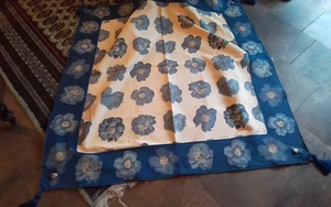 Tischdecke Altalena Schweiz Decke mit Quasten Blau 130 x 130cm beidseitig - Bild 1 von 7