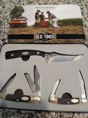 JUEGO COMBINADO DE 3 CUCHILLOS OLD TIMER EDICIÓN LIMITADA CON MANGOS DE MADERA DE HOJALATA NUEVO EN CAJA Foto 1 de 4