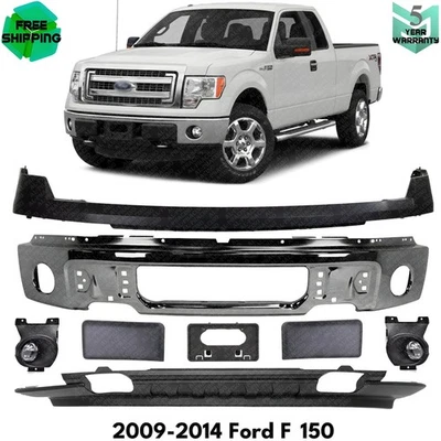 Front Bumper Chrome Steel & Fog Lights Assembly Kit For 2009-2014 Ford F-150 Foto 1 de 4