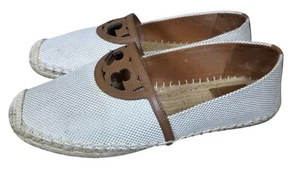 Tory Burch Womens Canvas & Leather Espadrilles Size 7.5 Beige & Brown - Picture 1 of 13