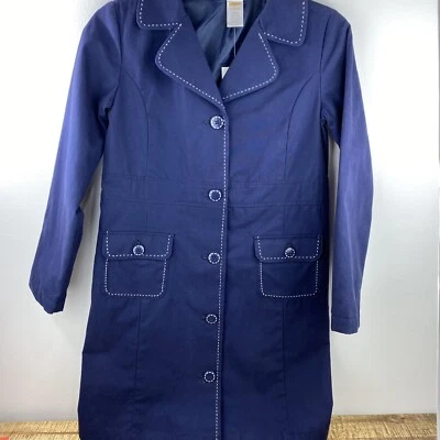 Girls Size Large 10-12 Gymboree Navy Blue Button Trench Coat Pea Coat New - Image 1 of 4