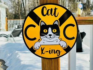 Cat Crossing 10" Acrylic Hanging Sign Adorable Custom Handmade Interior/Exterior - Picture 1 of 15