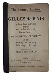 1930, 1st, ALEISTER CROWLEY, THE BANNED LECTURE, GILLES DE RAIS, OCCULT, MURDER - Picture 1 of 6