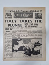 VINTAGE DAILY SKETCH WW2 NEWSPAPER JUNE 11TH 1940 - ITALY TAKES THE PLUNGE