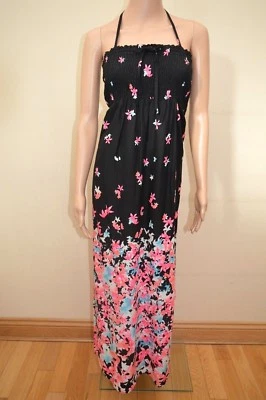 M&S Collection Black Pink Blue Bandeau Halter Floral Maxi Dress UK 12 - Image 1 of 4