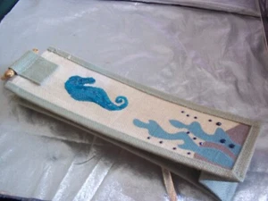 Burlap Wine Bottle Jute Holder  Bag Tan W/ Blue  Sequin Seahorse Nautical NWT - Picture 1 of 8