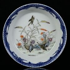 China Old China Hetian painting Sacrificial blue glaze pastel flower bird plates