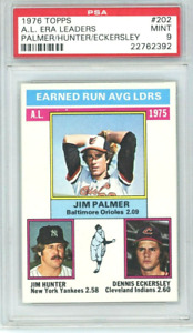 DENNIS ECKERSLEY rookie PALMER HUNTER PSA 9 1976 Topps #202 AL ERA LEADER (2392)