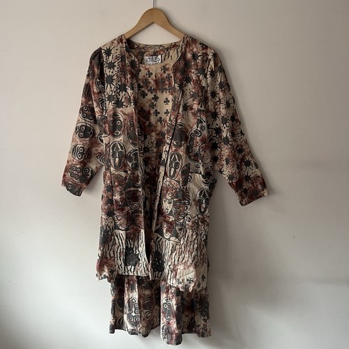 VETEMENTS Abbigliamento foresta di scimmie anni 80 insolito abito etnico astratto e giacca adatto UK 10 12