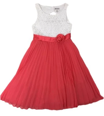Vestido Emily West tamanho 14 plissado chiffon coral e branco renda sem mangas - Imagem 1 de 4