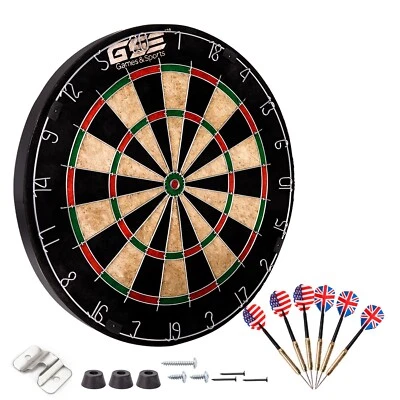 GSE GAMES & SPORTS EXPERT PRO Bristle Dart Board Game Set. Sisal Dartboard w/Six 17 Grams Steel Tip Darts