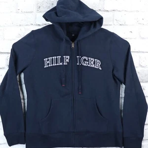 Tommy Hilfiger Adult Unisex Large Blue with Logo Full Zip Hooded Sweatshirt - Picture 1 of 8