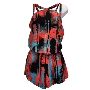 Fabletics Liza Heat Wave Size S Multicolor Sleeveless Romper Jumpsuit Pocket - Picture 1 of 8