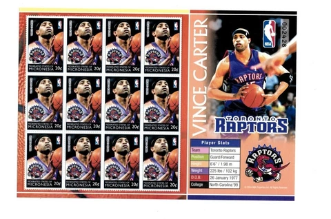 Micronesia 2004 - NBA Toronto Raptors - Vince Carter - Sheet of 12 Stamps - MNH Cover