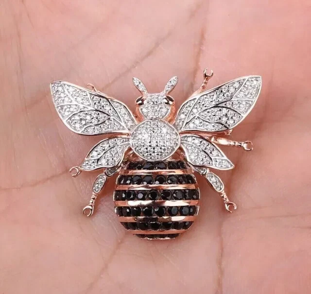 Broche prendedor enchapado en oro rosa de 14 k diamante negro simulado corte redondo de 2 quilates Foto 1 de 4