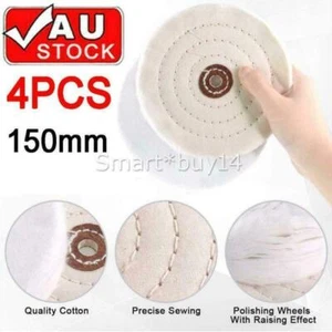 4Pcs 6" 150mm Stitched Cotton Buffing Polishing Wheel Mop Bench Grinder Craft - Picture 1 of 7