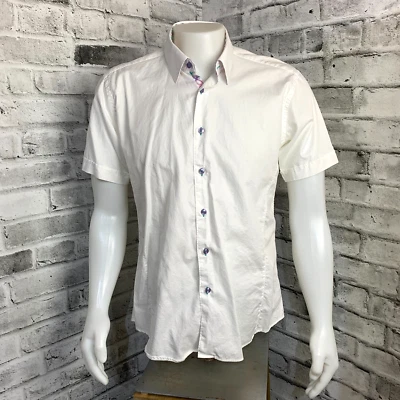 Jared Lang Short Sleeve Shirt Mens L White Contrasting Trim Designer Casual - Image 1 of 4