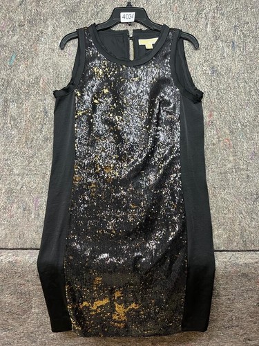 Abito Michael Kors nero oro paillettes tubino cocktail sera taglia 8