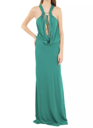 Abito lungo drappeggiato greco aperto verde Italia Dsquared2 XS $1.429 nuovo con etichetta
