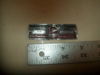 Name Plate Model & Serial Number From Vintage 12" Atlas Press Wood Lathe #7122 - Image 1 of 4