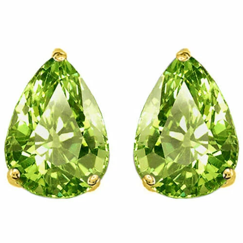 1.50 - 2.50 CARAT 14K SOLID YGOLD created PERIDOT PEAR SHAPE STUD EARRINGS PUSH - Image 1 of 1