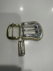 Silver & Gold Belt Buckle Set - Picture 1 of 2