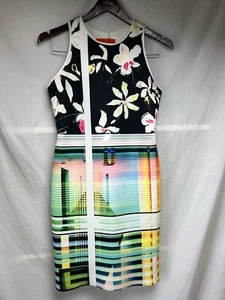 Clover Canyon Body Con Shift Dress Sz M L Scuba Abstract Floral Knee Length VEUC - Picture 1 of 7