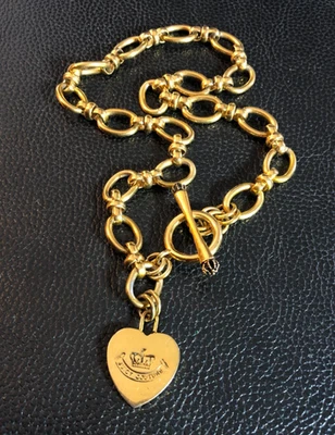 Juicy Couture Gold Heart Charm Necklace Toggle Clasp Chunky Chain GAP Y2K 7950 - Image 1 of 4