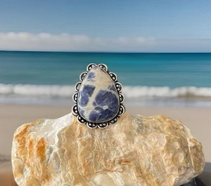 Size 7 Sodalite Handcrafted Gemstone Ring -Sterling Silver 925 plated - New ! - Foto 1 di 4