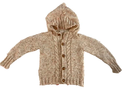 Cárdigan de bebé vintage años 60 hecho a mano suéter botones de cuero talla 6mos (?) Foto 1 de 4