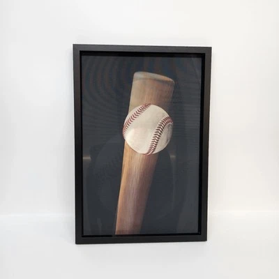 Taco de beisebol e bola 22,5x15,5" impressão arte digital moldura preta moderna para decoração - Imagem 1 de 4