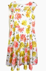 Betsey Johnson Sleeveless Short Dress 12 Pastel Floral Fit Flare Wedding Cottage - Picture 1 of 15