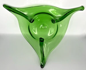 VTG Hand Blown Bullicante Glass Emerald Green Tri-Footed Console Bowl 16" Italy - Picture 1 of 10