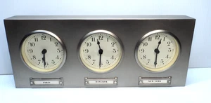 Pottery Barn Around The World 3 Time Zones Brushed Nickel Clock Home Office - Picture 1 of 5