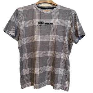 Hollister Men's L Shirt Gray Plaid Embroidered Short Sleeve Y2K Style Preppy - Picture 1 of 7