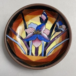 Vintage Encased Porcelain Bowl 4” Hand Painted Art Deco Style Lotus Design - Picture 1 of 10