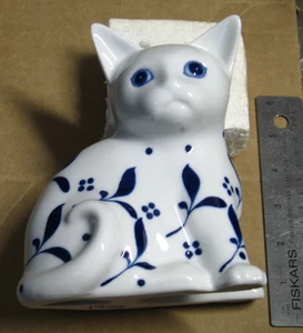 Statuina gatto/gattino vintage Gallo Design Delft dipinta a mano porcellana 6,5” floreale - Foto 1 di 3