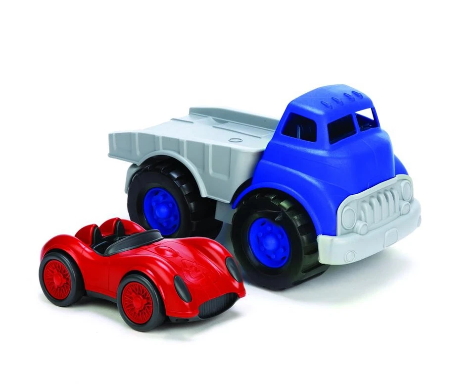 Cama plana con coche de carreras rojo - juguetes verdes Foto 1 de 1