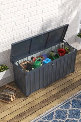 550L Metal Steel Garden Tool Storage Box Container Cushion Shed Lockable Outdoor - Image 1 of 4